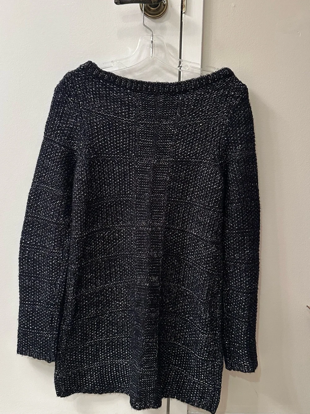 White House Black Market Black Metallic Scoop Neck Sweater